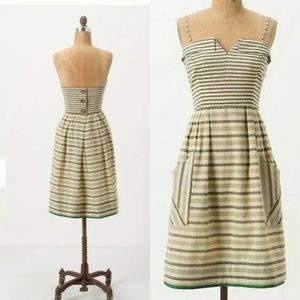 Anthropologie Striped Midi Dress - Cream and Green